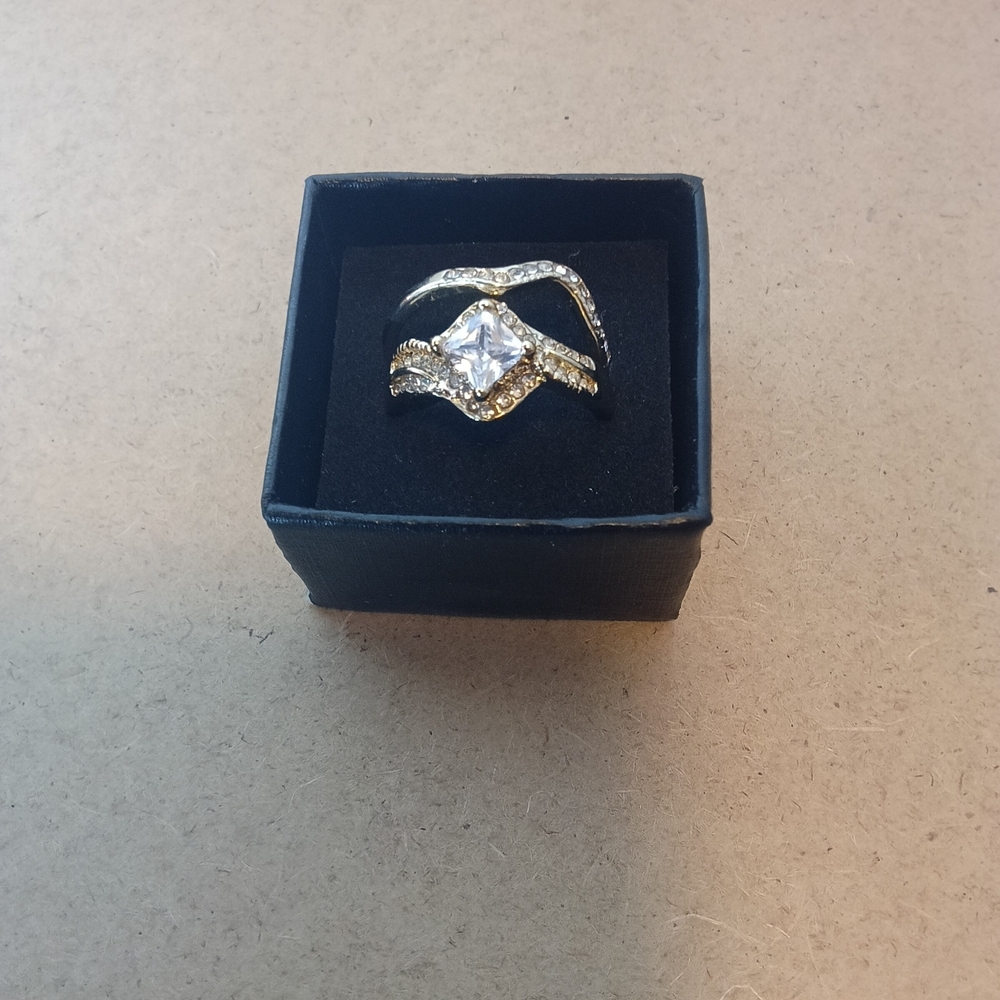 Gold and Silver Women's Ring with Crystal Accent